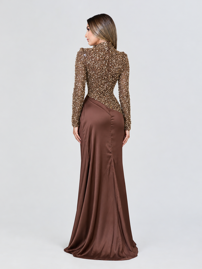 Ninah Sequin Luxe Draped Evening Gown