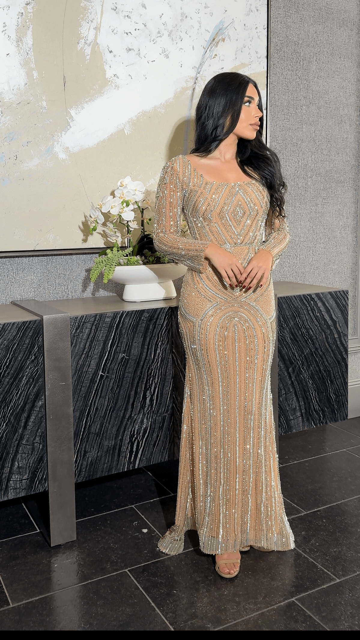 Sequin Modest Christmas Dresses Reema Sequin Modest Square Neckline Long Sleeve Embellished Dress Sequin Modest Christmas Dresses Reema Sequin Modest Square Neckline Long Sleeve Embellished Dress