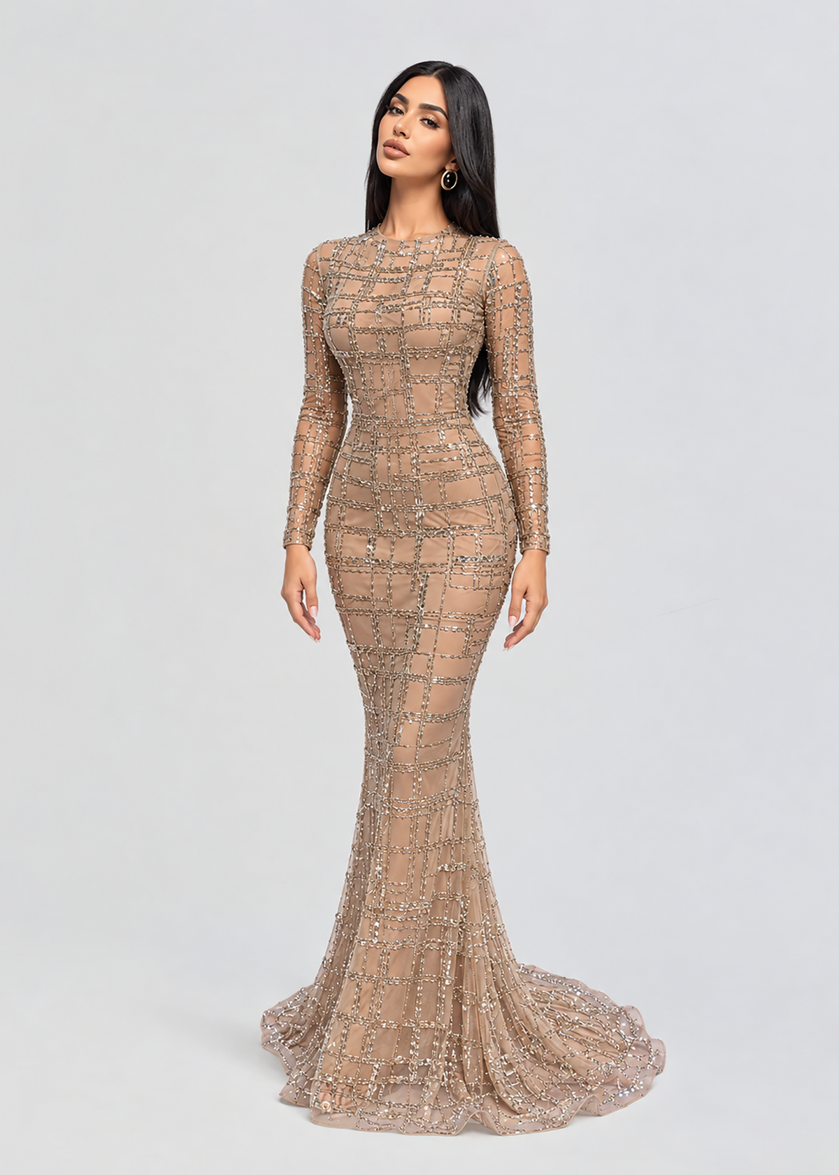 Sahara Embellished Silver Beaded Modest Long Sleeve Dresses