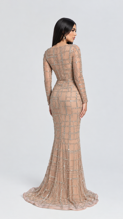 Sahara Embellished Silver Beaded Modest Long Sleeve Dresses