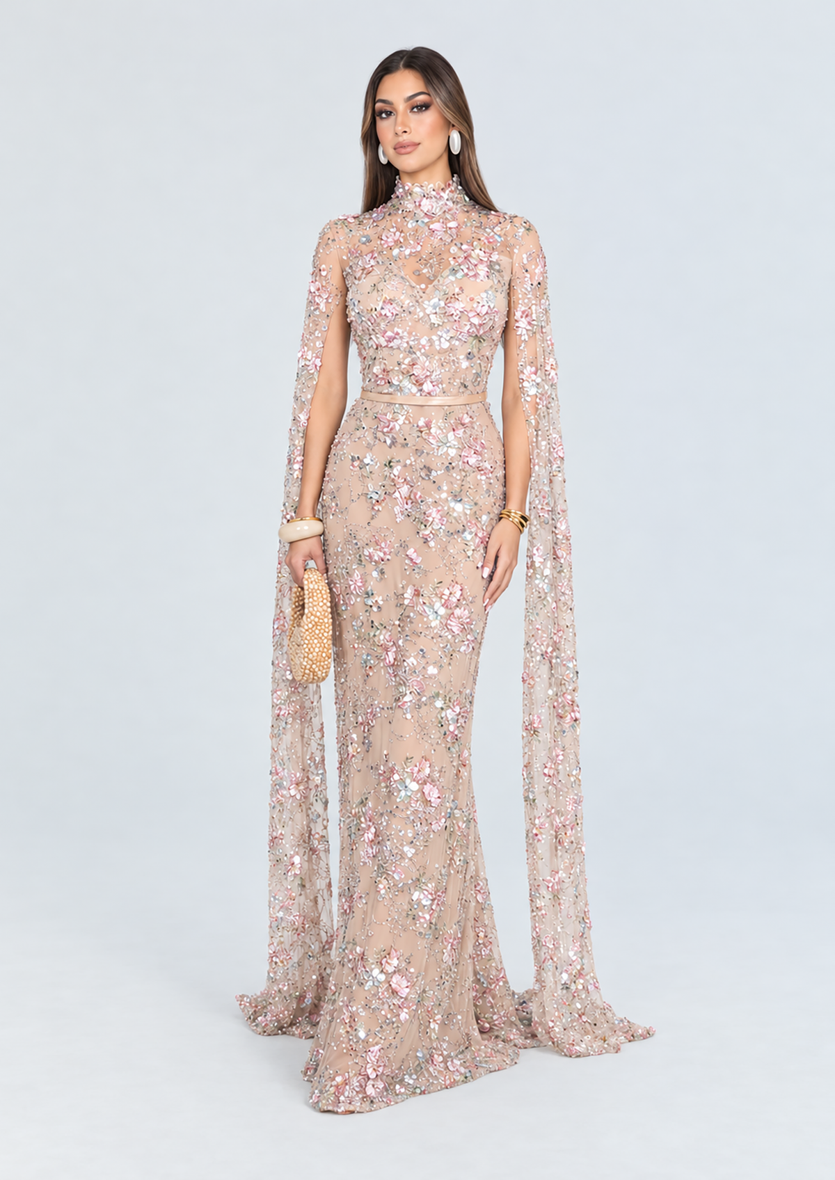Shahnoor High illusion neckline dress Intricate floral embroidery and hand-applied embellishments