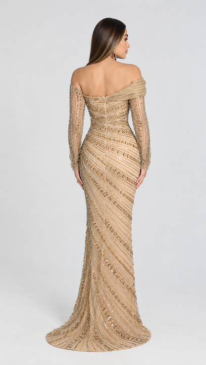 Shazia Embellished Off the Shoulder Long Sleeves with Structured Silhouette