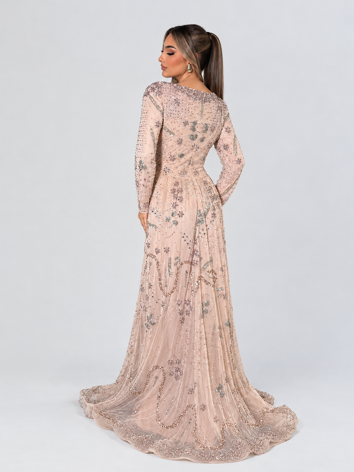 Soraya Long Sleeve Adorned with Intricate Beadwork and Shimmering Stones