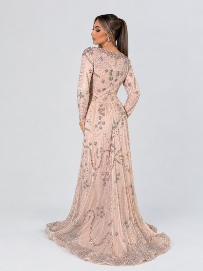 Soraya Long Sleeve Adorned with Intricate Beadwork and Shimmering Stones