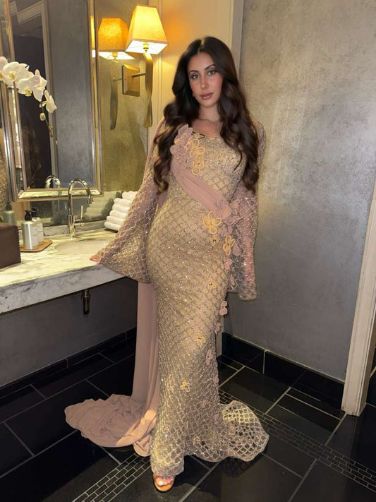 Naila Embroidered Lattice Gown