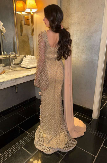 Naila Embroidered Lattice Gown