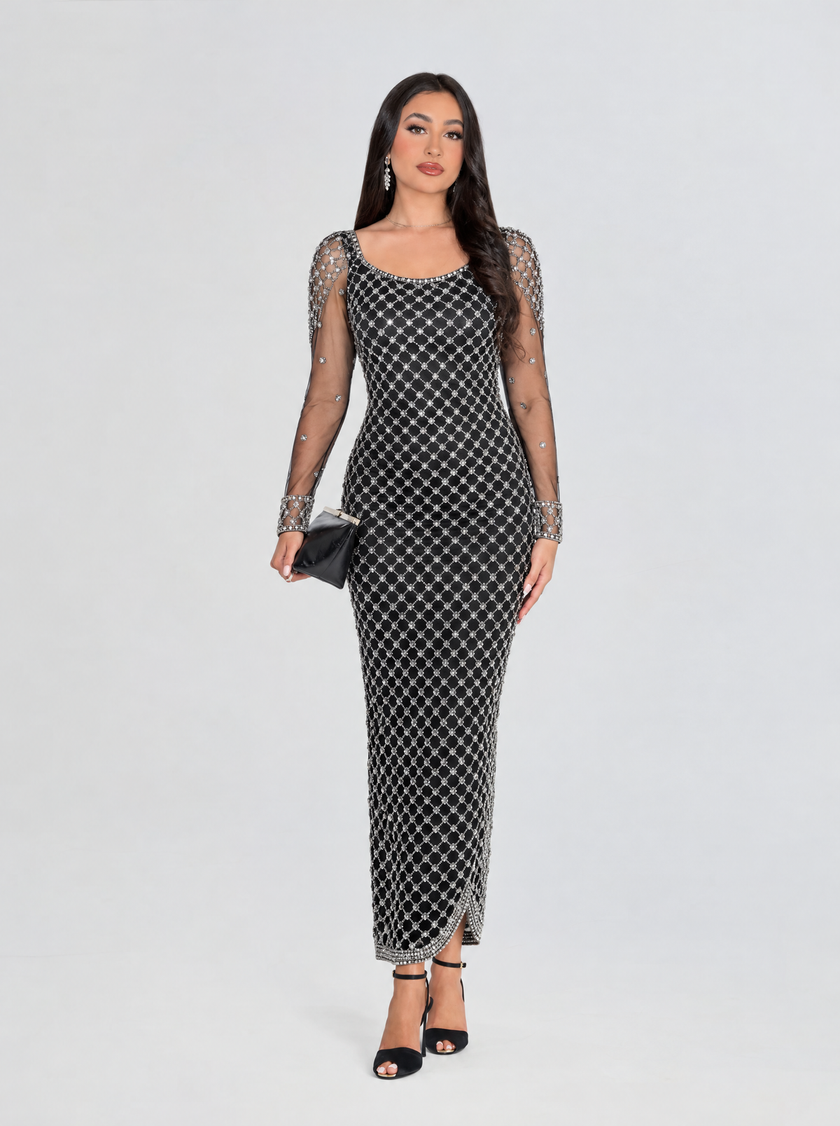 The Zaniah Crystal Lattice Evening Gown with a Stunning Large Detachable Bow