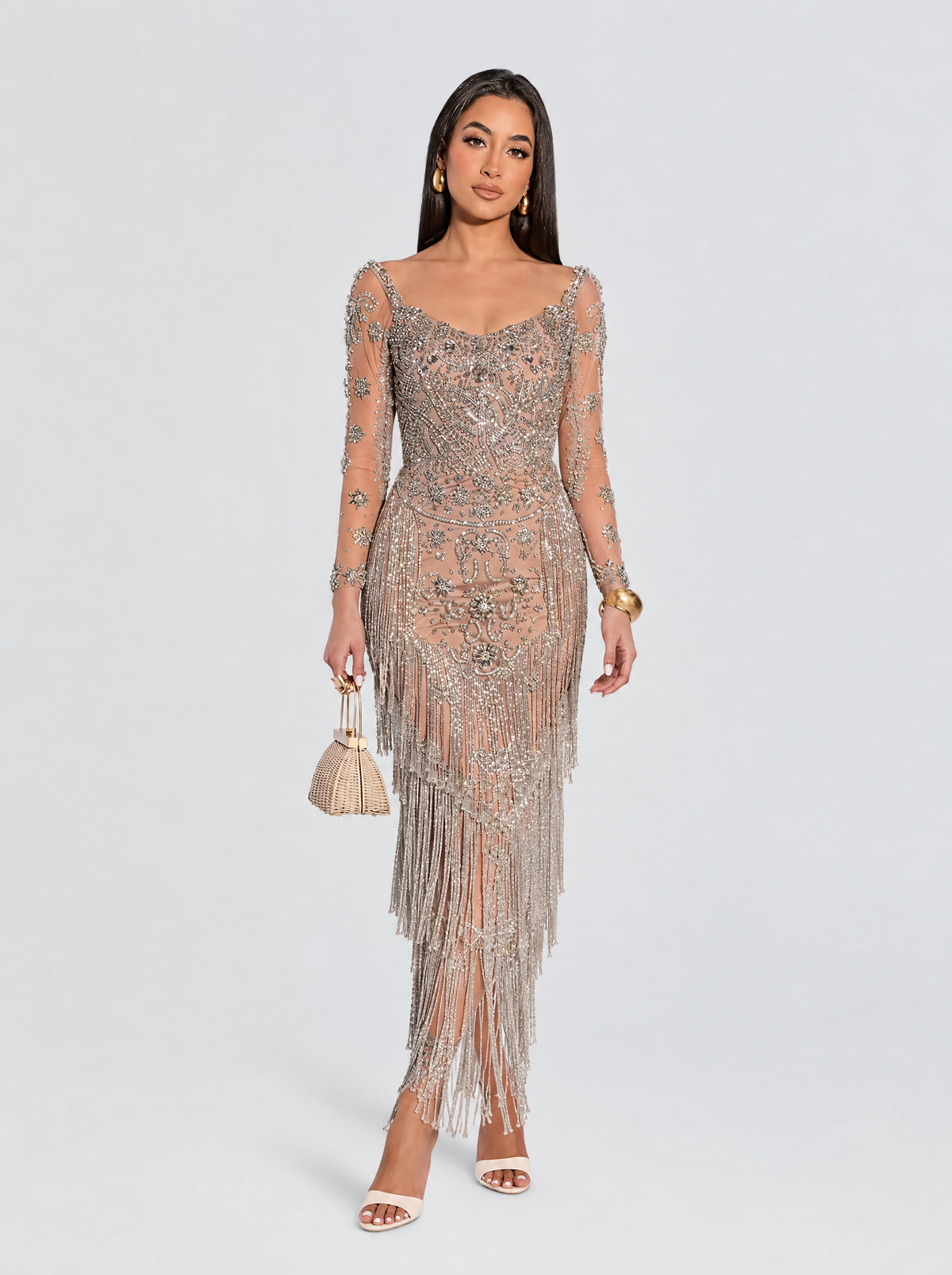 Zarah Long Sleeve Beaded Tassel Dress