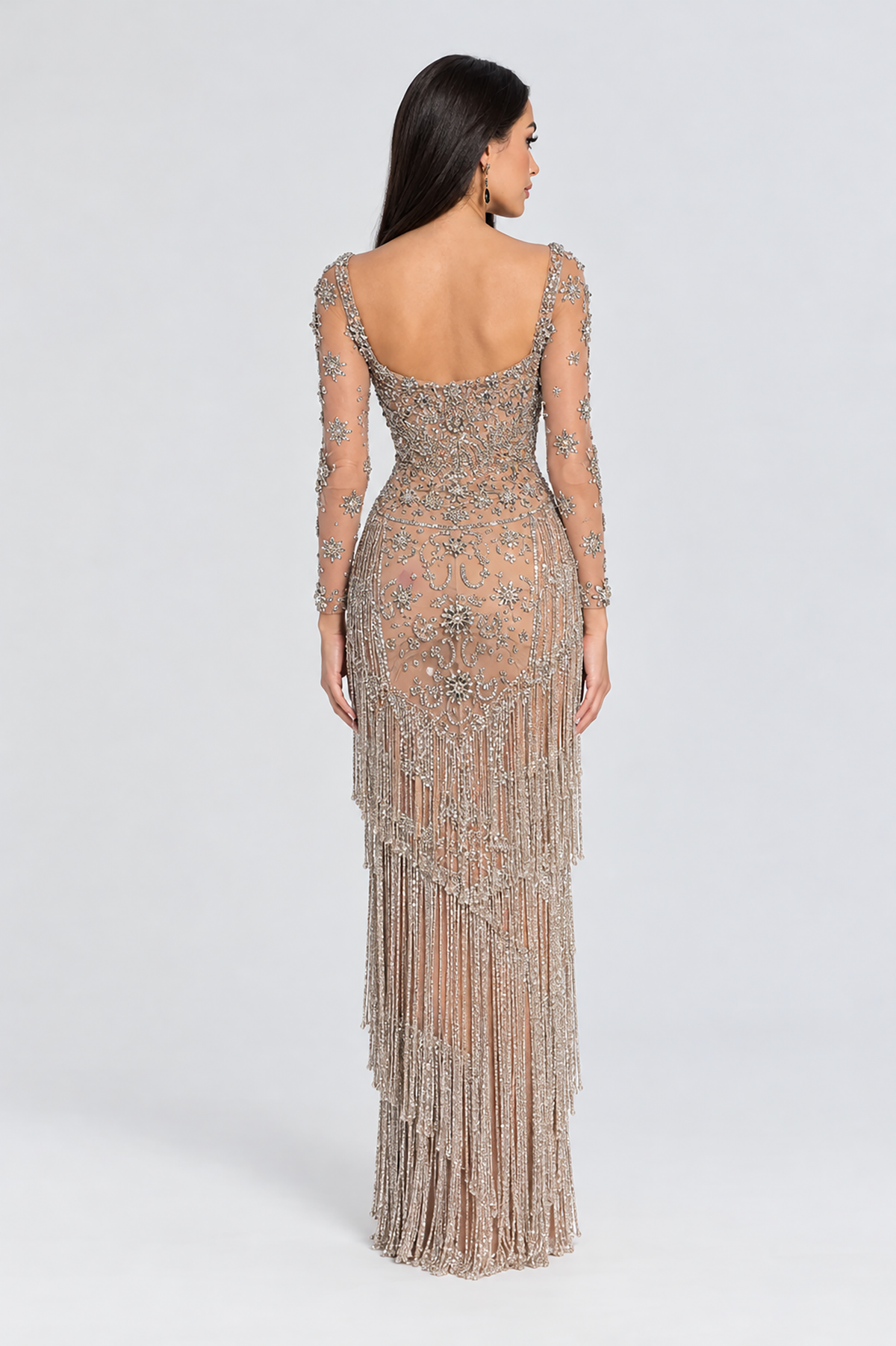 Zarah Long Sleeve Beaded Tassel Dress