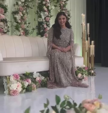 Aleya Drape Cape Sleeve Beaded Dress